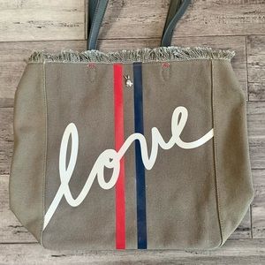 Ellen Degeneres ED Canvas Tote Hand Bag Purse Love Olive Green